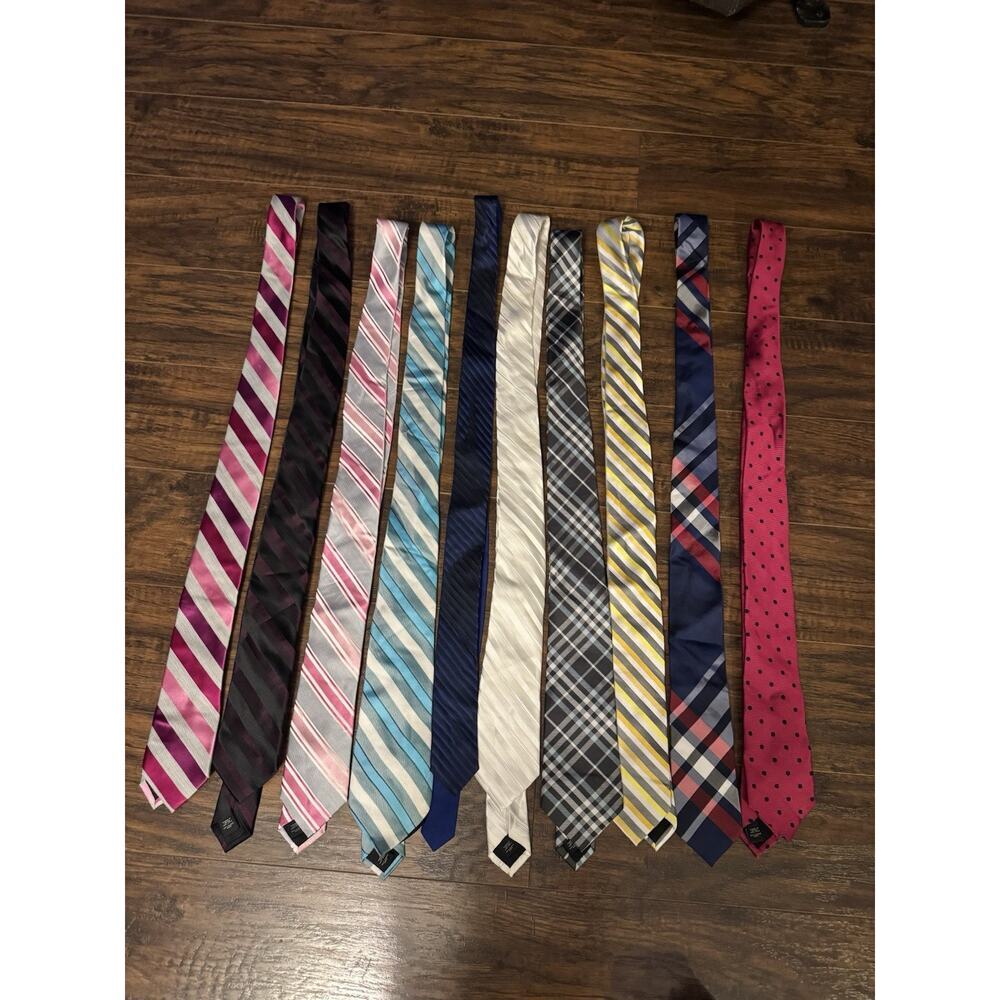 EXPRESS 100% Silk Tie Lot 10 Mens Blue Stripe Executive Necktie Plaid Red Yellow